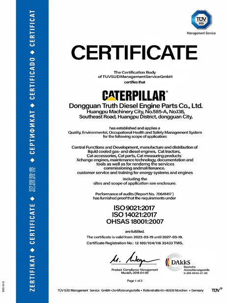 Κίνα Dongguan Truth Diesel Engine Parts Co., Ltd. Πιστοποιήσεις